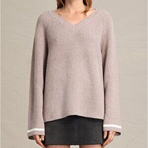 All Saints Sz S Daria Wool Bend Knit Neutral Cream Tan Sweater